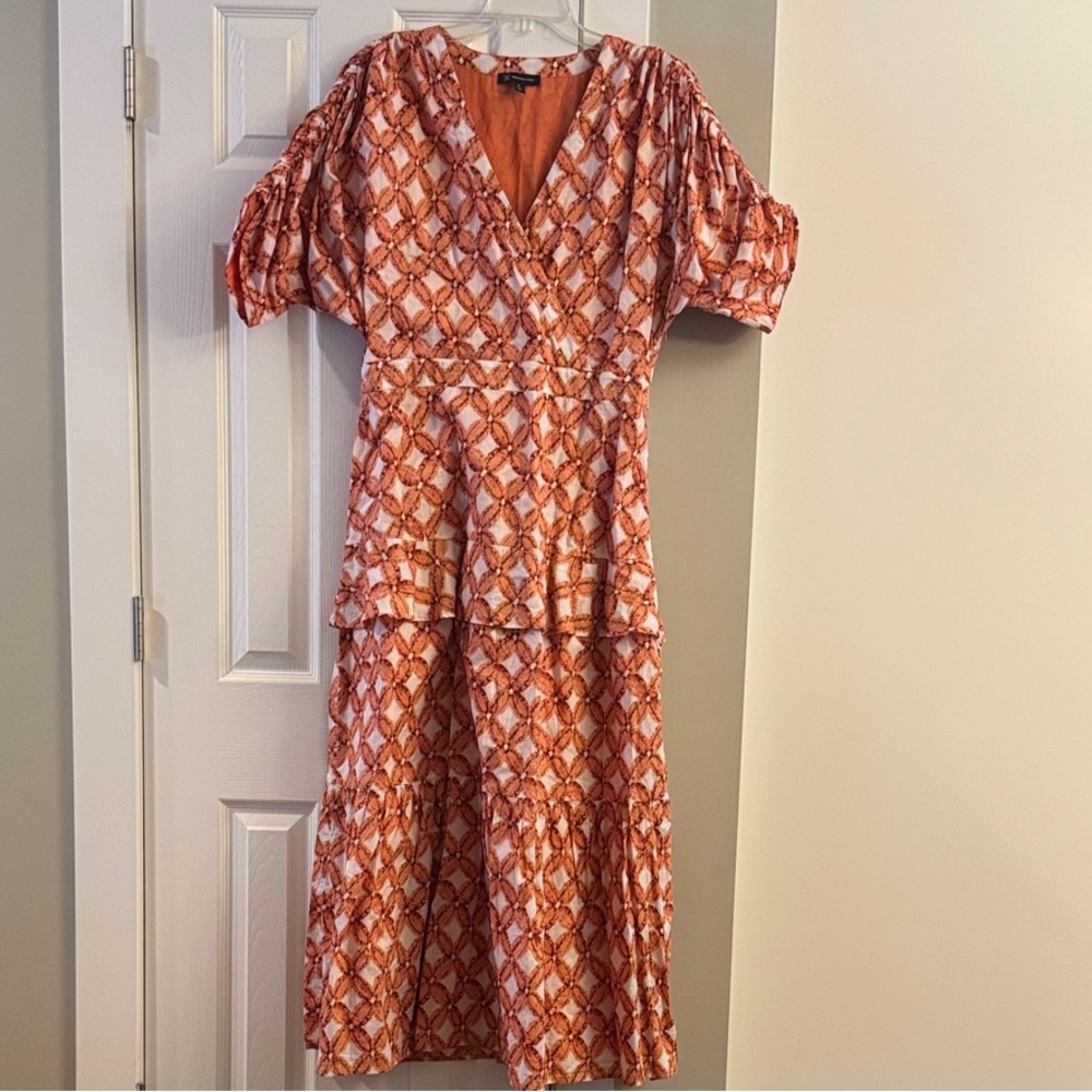 INC International Concepts Orange Geometric Midi Dress NWOT - Picture 1 of 6